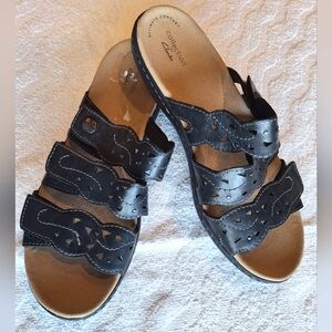 Clarks Womens Laurieann Echo black leather comfort sandals women's size 9.5